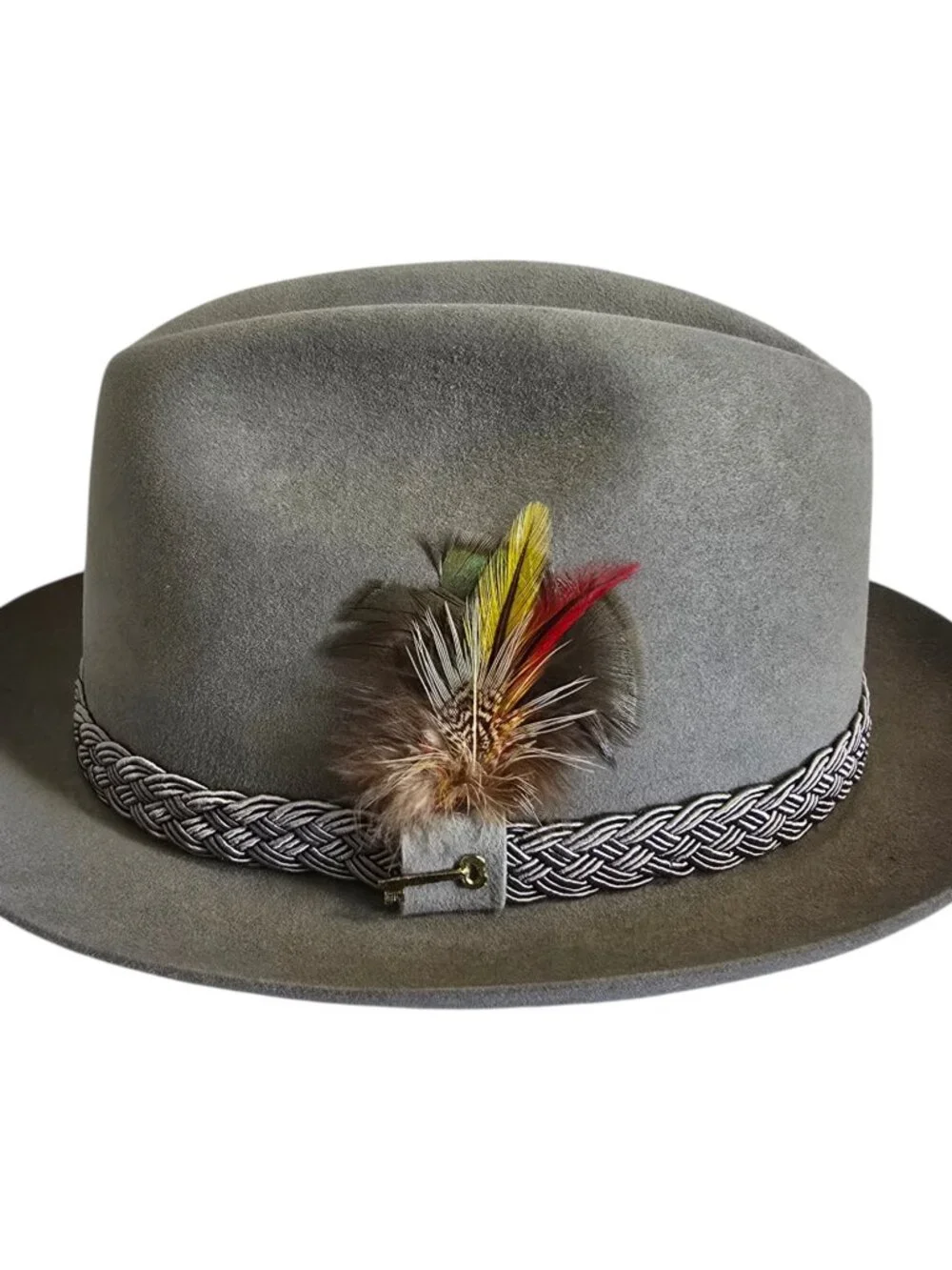 Stetson Key Club Fedora Hat w/ Feathers & Key Gray Size 7 1/8 Ultimate Finish